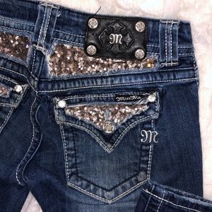 26 miss me jeans, boot cut, med./ dark wash color